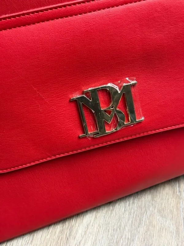 NWT Badgley Mischka Red Tote Bag Gold Logo Large Satchel $129 MSRP - Image 3