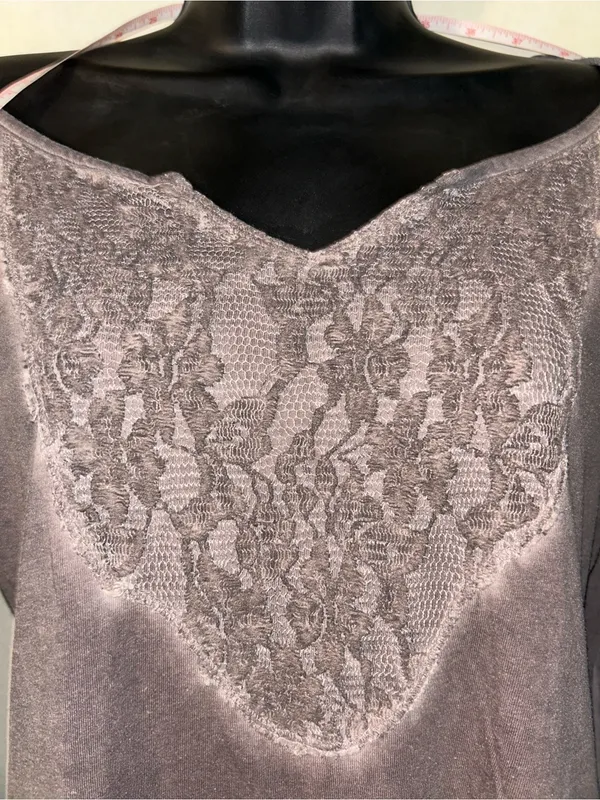 Maurices acid wash gray Lace-Inset Long Sleeve Tee - Image 4
