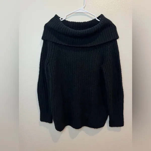 Madewell Cotton-Blend Off-Shoulder Black Wool Cotton Sweater Size‎ XS - Image 4