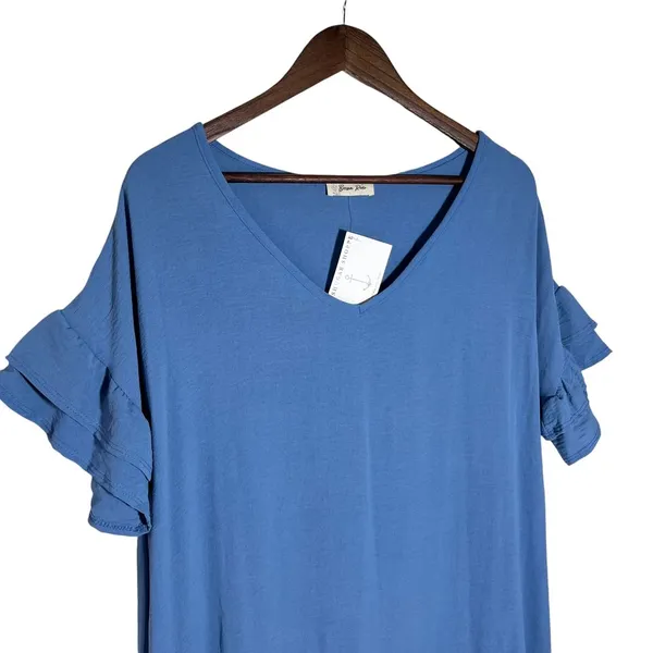 Beeson River Maxi Dress NWT Women's Large Lagenlook Ruffle‎ Drop Waist Blue - Image 2