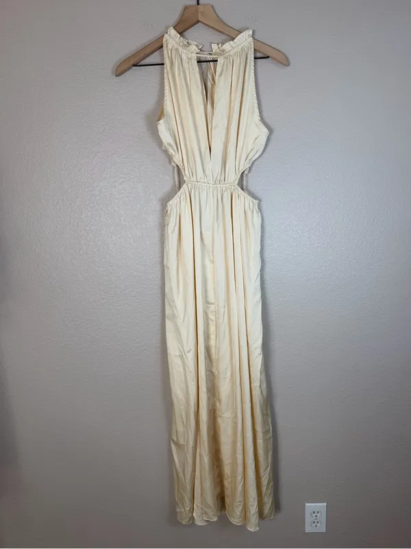 12th Tribe Cream Ivory Satin Cutout Maxi Dress Small - Image 5