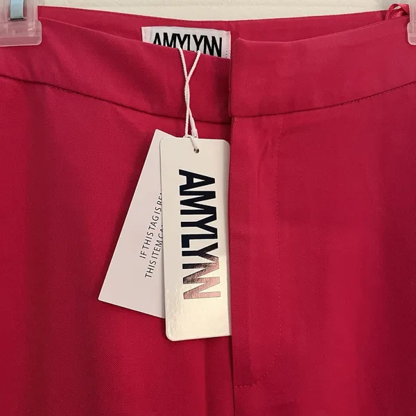 AmyLynn Alice High Waist Straight Wide Leg Pant Trouser Size L Pink NEW W/Tags‎ - Image 3