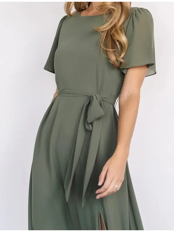 NWT Baltic Born Naomi Short Sleeve Maxi Dress Dark Sage Green Size Medium - Image 3