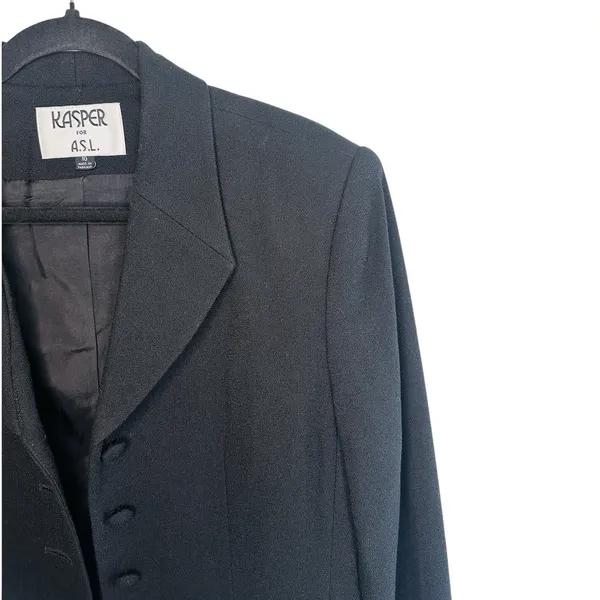 Kasper ASL Black Wool Blazer Jacket Women's 10 Button Front Career 90s‎ Vintage - Image 5
