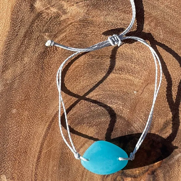 Blue Sea Glass Adjustable Beach Bracelet Ocean Stone New - Image 2
