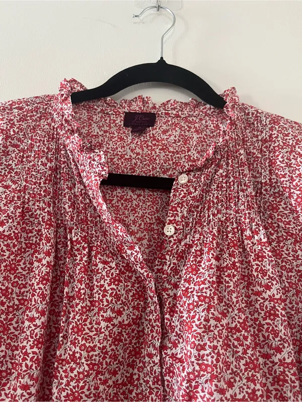 J Crew Red Ditsy Floral Peasant Top 4 100% Cotton Cottagecore Prairie Church - Image 3