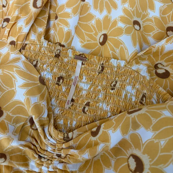 FREE PEOPLE Rosalee Midi Dress Yellow Combo Floral Cutout Back Boho X-Small - Image 11