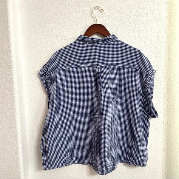 Old Navy Womens Shirt Blouse Blue White Gingham Plaid Boxy Button Up Size XL - Image 2