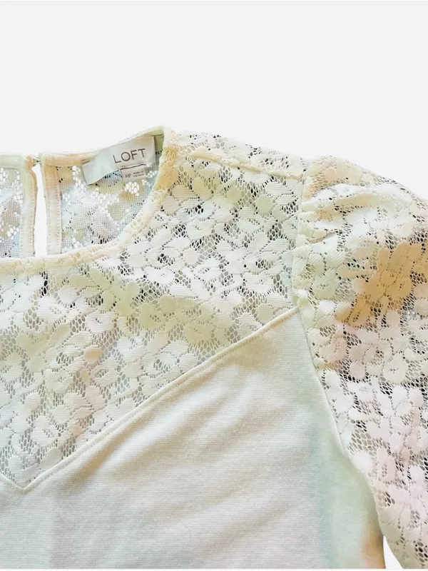 LOFT White Lace-Yoke Long Sleeve Top - Image 2