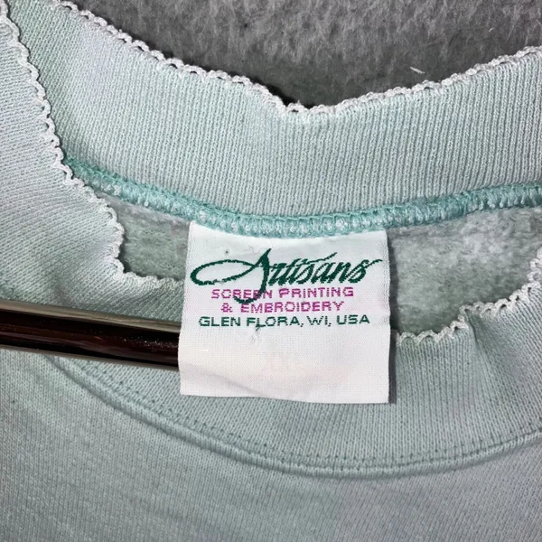 90s Artisans Cabelas Loon Embroidered Sweatshirt XL Grandmacore Mint Green USA - Image 4