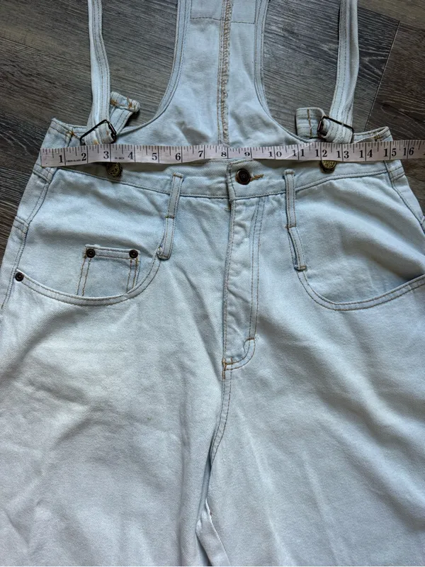 Vintage 90s LEI Light Blue Denim Short Overalls M - Image 9
