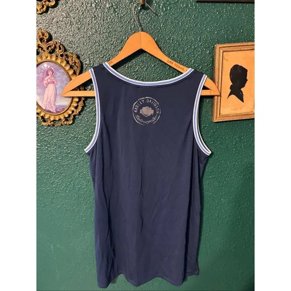 Harley Davidson Blue Pinstripe Oversized Tank Top Size Medium - Image 3