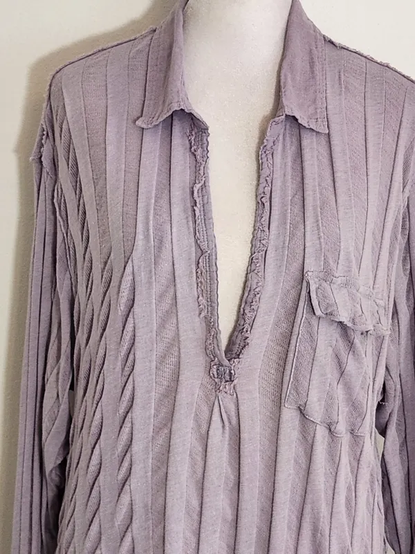 We The Free Light Purple Tonal Stripe Shirt Size Small - Image 2