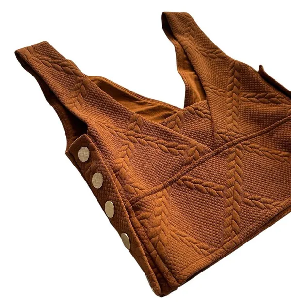 Maeve Anthropologie Button Side Cropped Top Vest Pecan Brown Size XS - Image 9