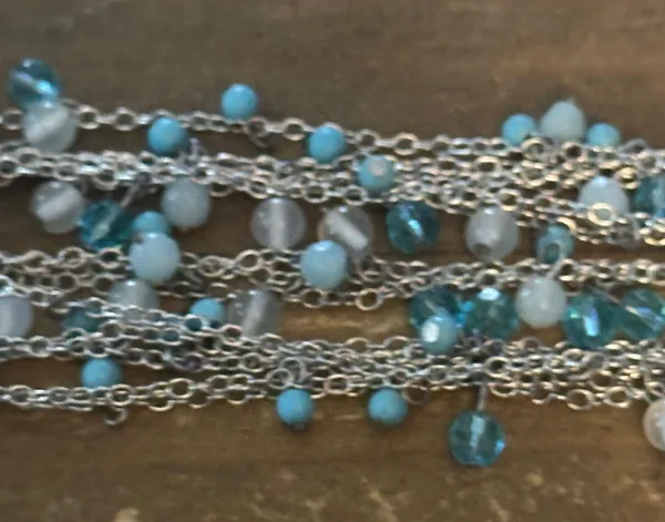 Silver tone multi strand blue dangle bead bracelet - Image 4