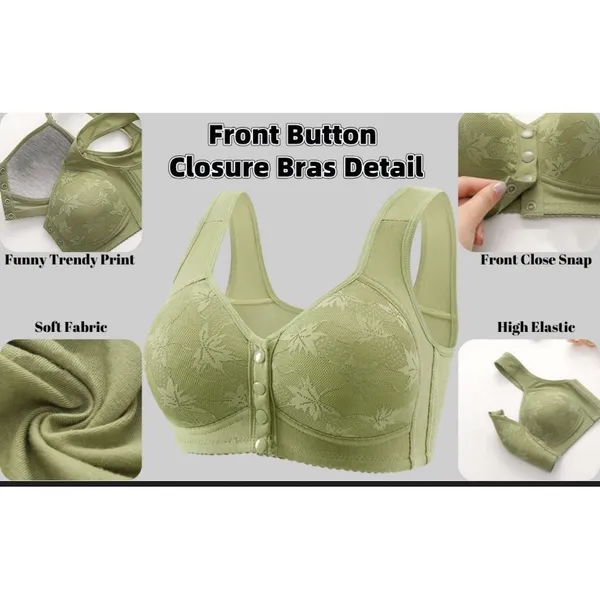 Womens Front Closure Bra 44/100 Lace Full Coverage Wireless Comfort XL C/D Green - Image 2