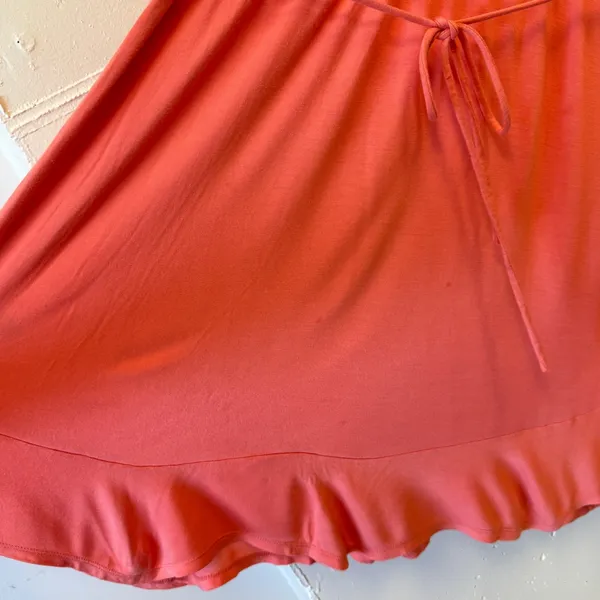 LOFT Peach Sleeveless Drawstring Waist Ruffle Hem Dress Coral Pink Sz Large Soft - Image 9
