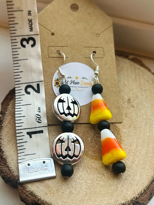 Mismatched Pumpkin & Candy Corn Earrings | Halloween Jewelry | Fall Dangle - Image 4