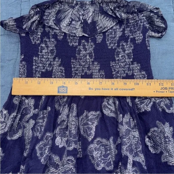 Free People Metallic‎ Ruffle Gardenia Mini Dress - Eclipse ( Navy) Size S NWOT - Image 8