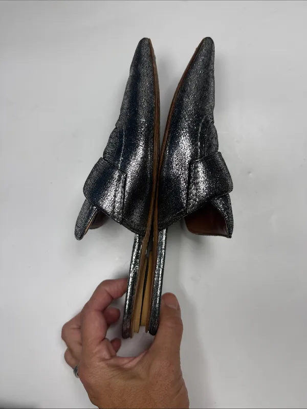 Marni Silver Metallic Leather Pointed Toe slip-on Mules S-587 Sz 6 - Image 6