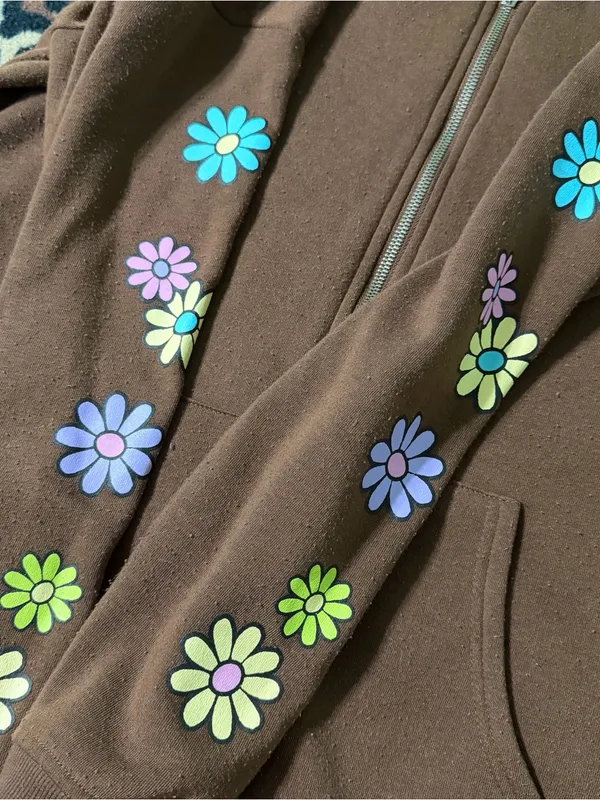 2000s style whimsical brown graphic oversized zip up hoodie w mushroom graphic - Image 8