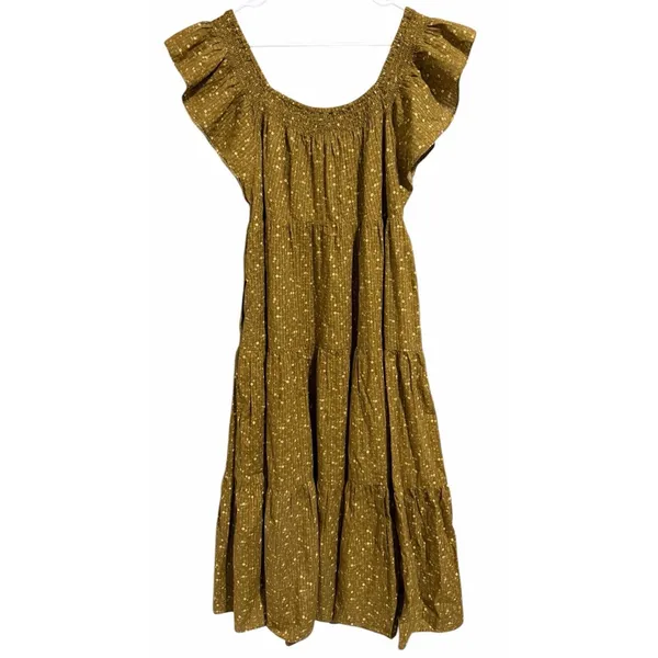 Madewell Ruffle-Sleeve Tiered Midi Dress in Daisy Stitch Weathered Olive Size L - Image 2