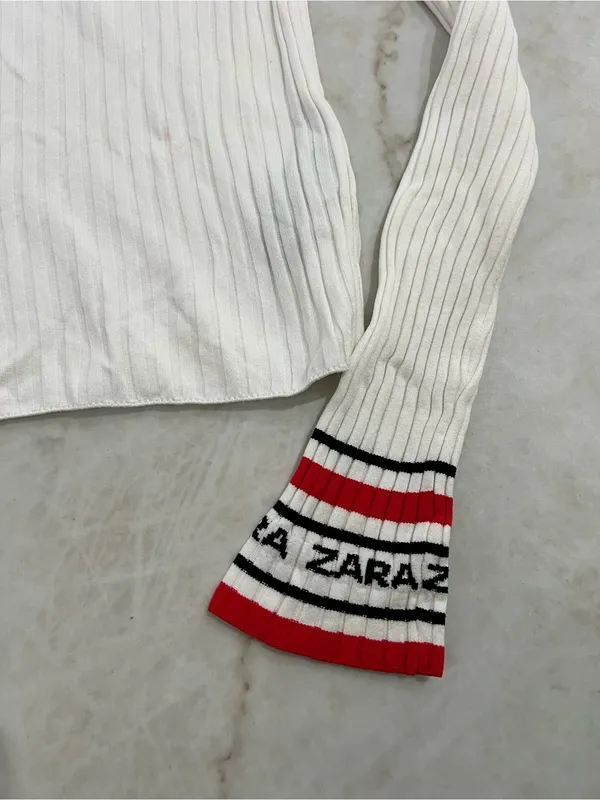 Zara White Logo Knit Turtleneck Sweater Size Small - Image 2