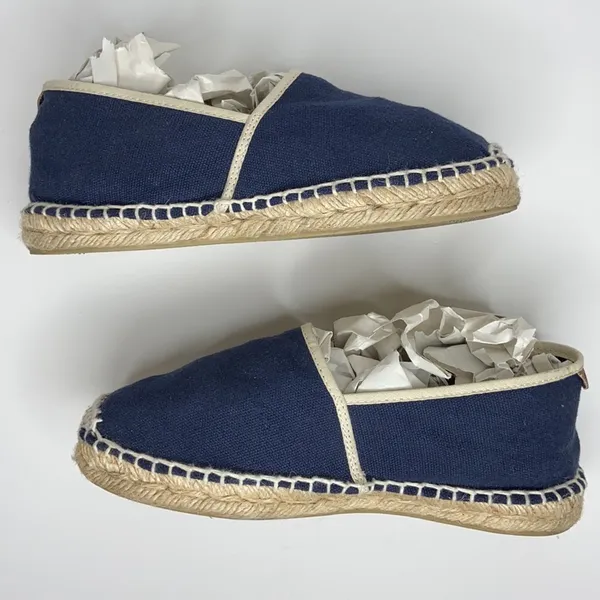 Toni Pons Blue Canvas Espadrilles Tan Trim Slip-On - Image 2