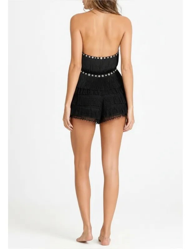 JADED LONDON Asha Fringed Button Crossover Top, Black, XS - Image 3