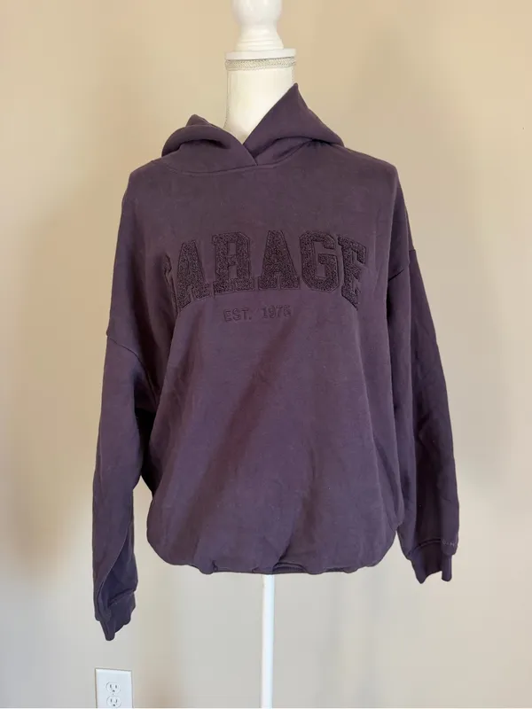 NWOT Garage Ultrafleece oversized Hoodie in plum with Chenille logo size s/m - Image 7