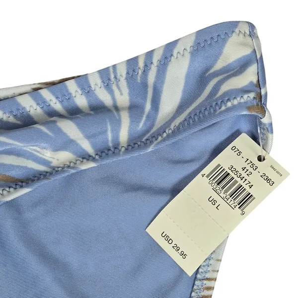 Aerie Women Blue Tan‎ Tropical Palm Leaf Strappy Bikini Bottom Size L 1753-2363 - Image 4