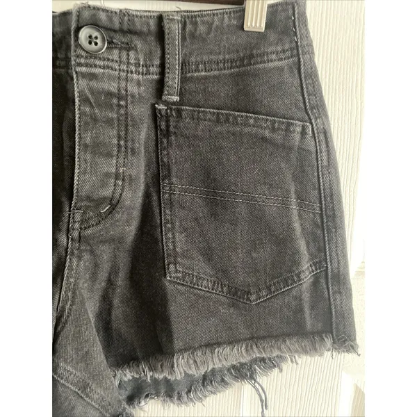 We The Free Curvy High Rise Denim Shorts Size 25 Black‎ Frayed Raw Hem Cotton - Image 3