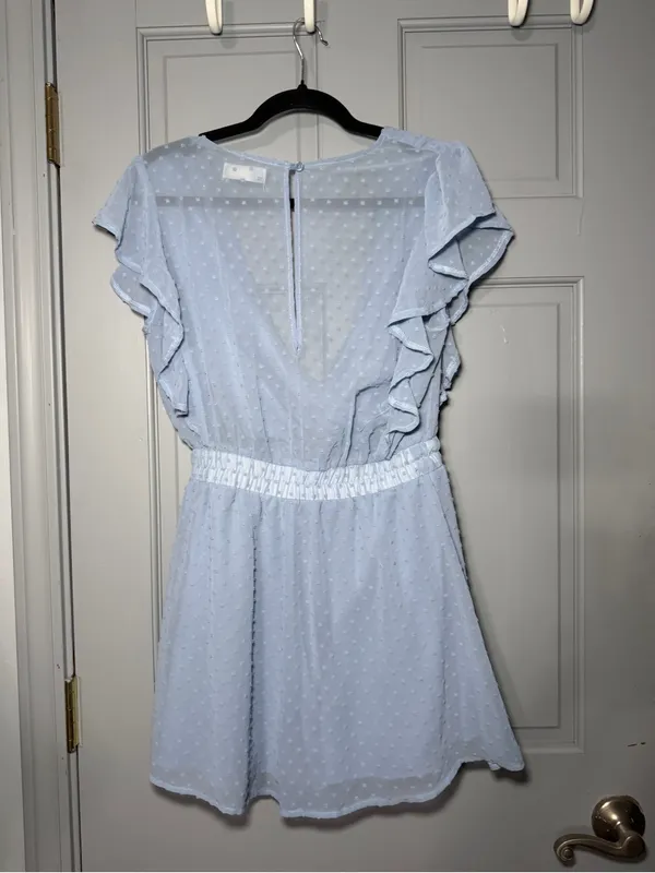 Altar'd State Pale Blue Swiss Dot Ruffle Romper excellent condition - Image 3
