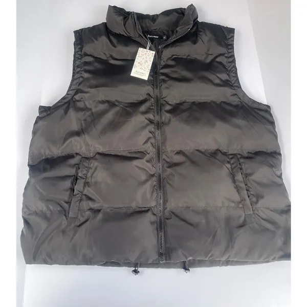 Automet Women's Cropped Puffer Vest Size XL Black Full Zip Pockets - Image 2