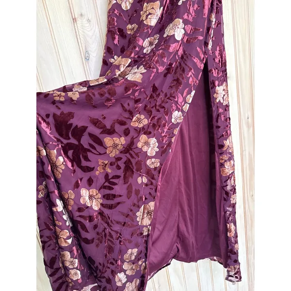 Lulus Effortless Celebration Burgundy Floral Burnout A-Line Dress Resort Small - Image 5