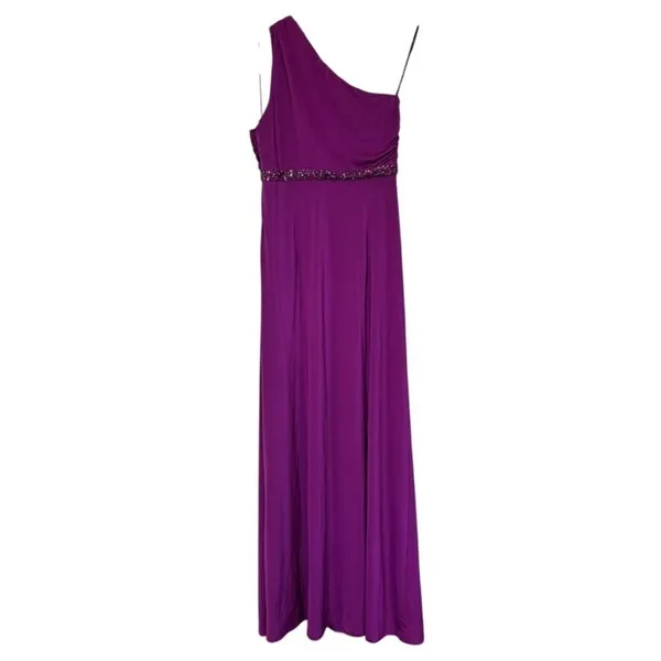 Adrianna Papell Boutique One Shoulder Formal Gown Sz 12‎ Purple Beaded - Image 4
