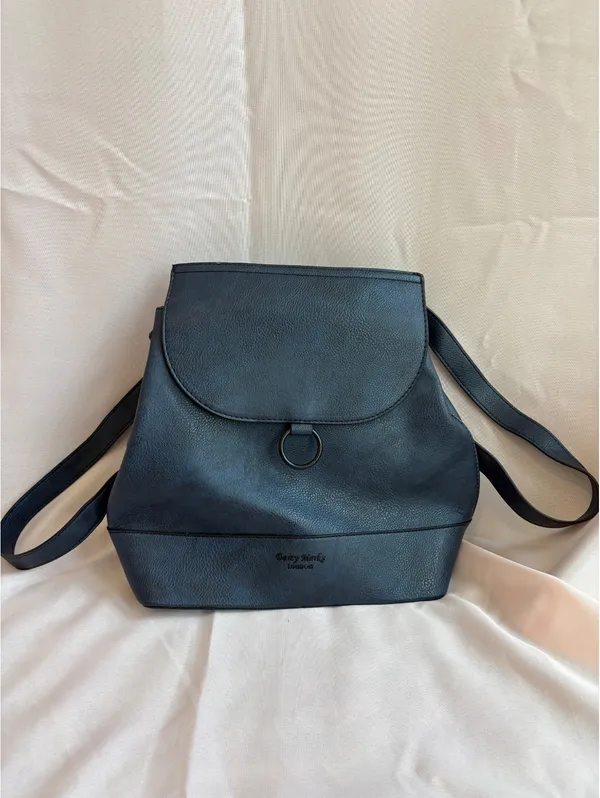 Darcy Marks London Blue Faux Leather Backpack Purse with Top Handle and Flap - Image 2