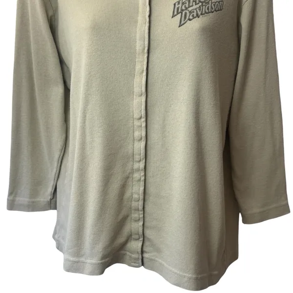 Vintage Harley-Davidson Motorcycle Button Front Knit Ribbed Top Dallas Texas‎ XL - Image 5