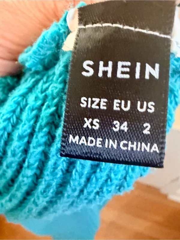SHEIN Teal Wrap Sweater XS Ribbed Knit Crossover Cropped Long Sleeve US 2 - Image 9