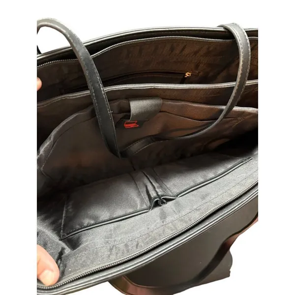 Women's Black Faux Leather Tote Bag With Multiple Compartments & Adjustable Stra - Image 5
