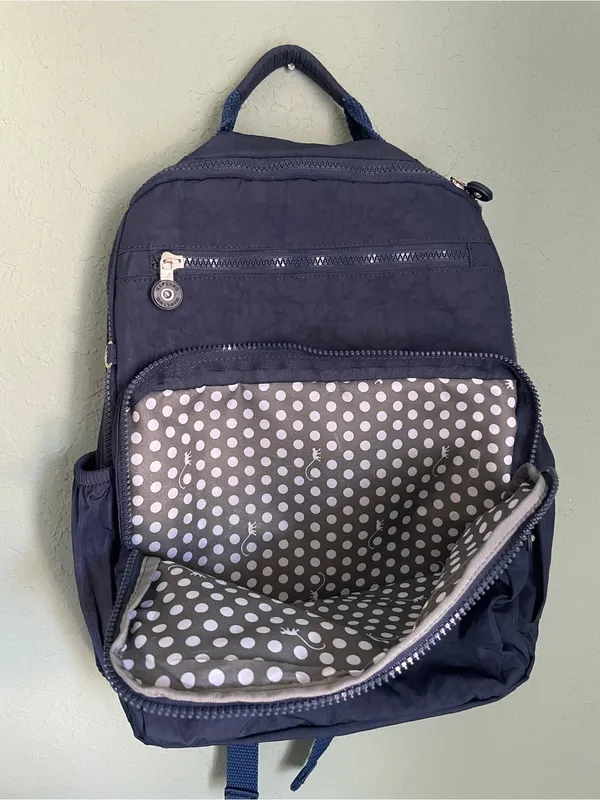 Kipling Tablet City Backpack Blue Elastic Side Pockets - Image 10