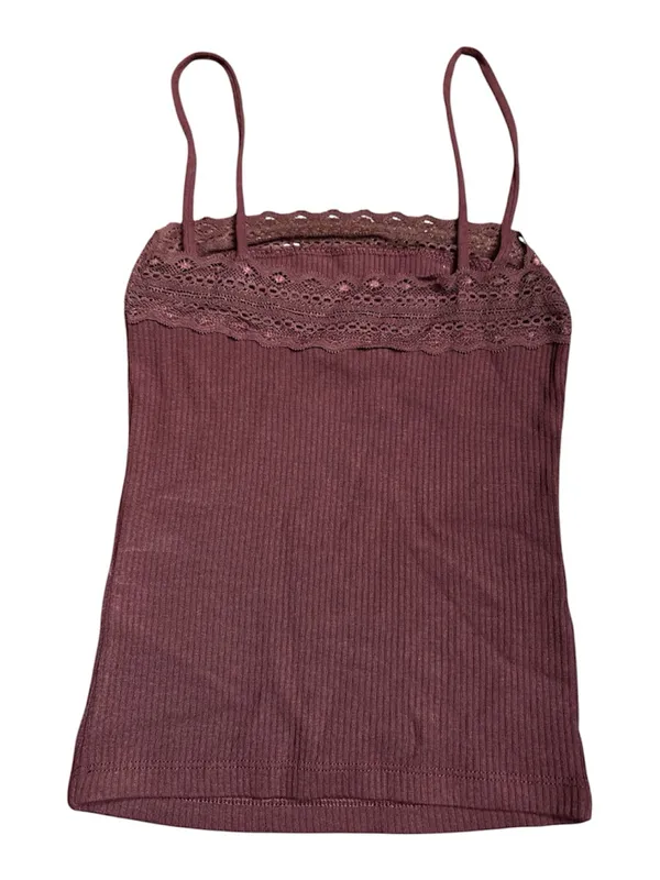 Madewell Lace-Trim Square-Neck Tank burgundy red Size XXS NWT - Image 2
