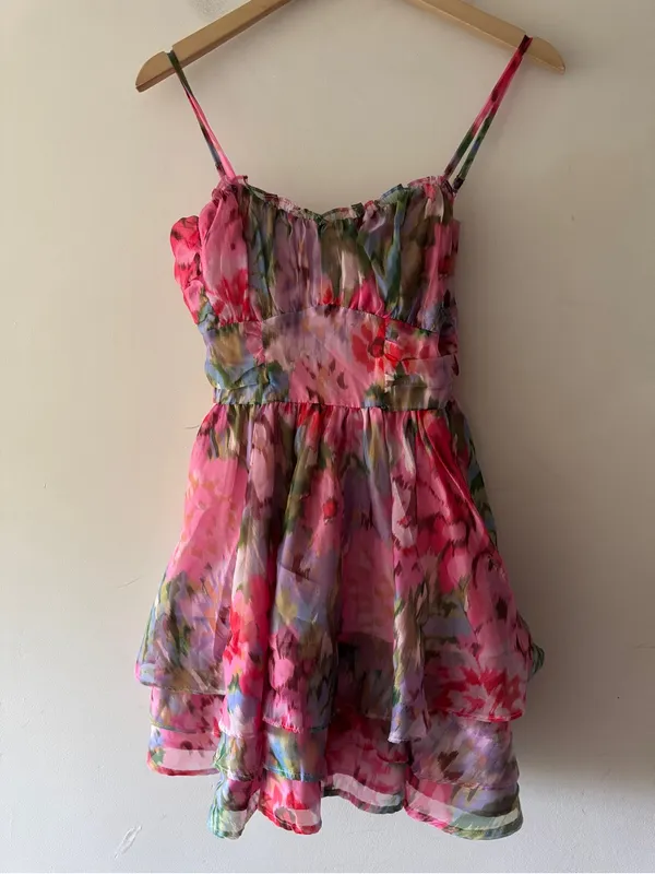 Lulus Evonne Pink Abstract Floral Tiered Mini Skater Dress - Image 2