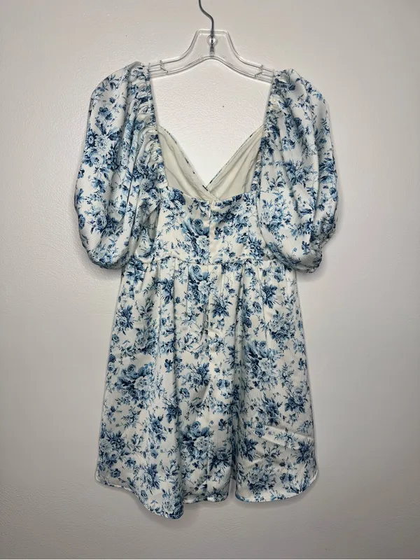 NWT Altar'd State Blue Floral Puff Sleeve CottageCore Mini Dress - Image 7