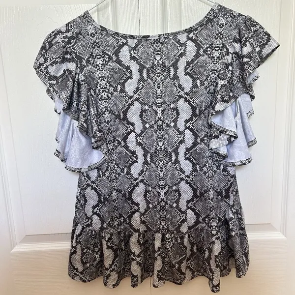 Altar’d State Womens Size‎ XS Top Blouse Black White Snake Skin - Image 5