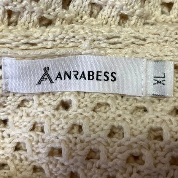Anrabess Cream White Crochet Open Knit Long Sleeve Swim Cover Up Sweater Top XL - Image 3