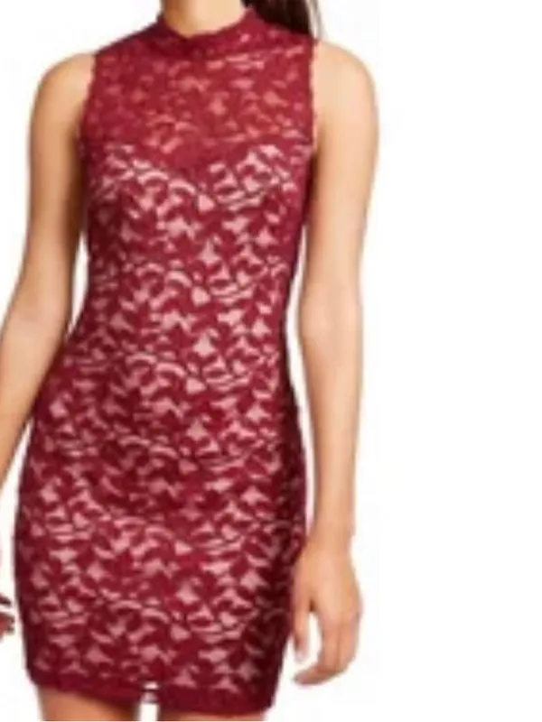 love, Fire Burgundy Sleeveless Lace Bodycon Mini Dress - Image 2
