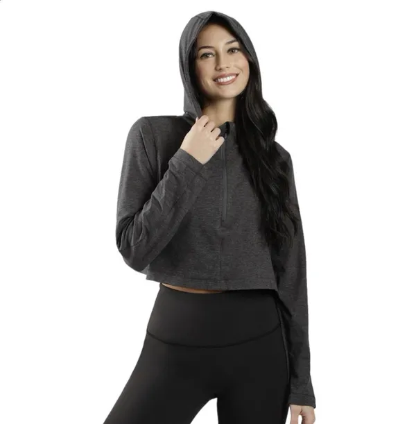 90 Degrees by Reflex NWT XXL Half Zip Pullover Charcoal Crop Hoodie Women’s Athletic - Image 7