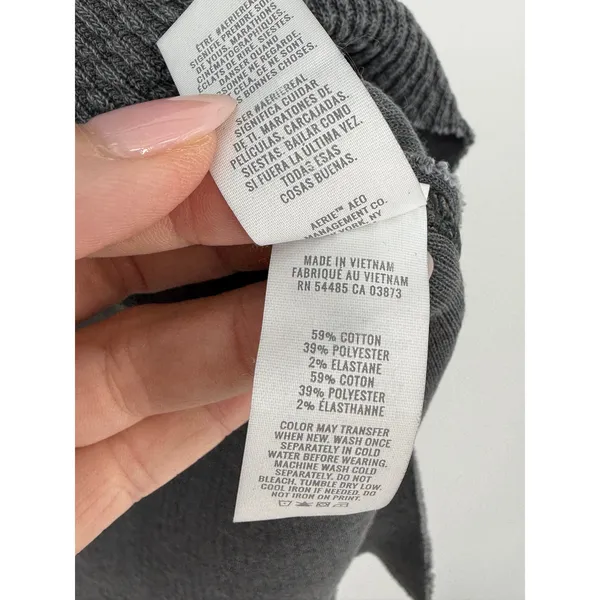 Aerie Wonder Textured V-Neck Sweatshirt Gray Small Oversized Waffle Knit Lounge - Image 9