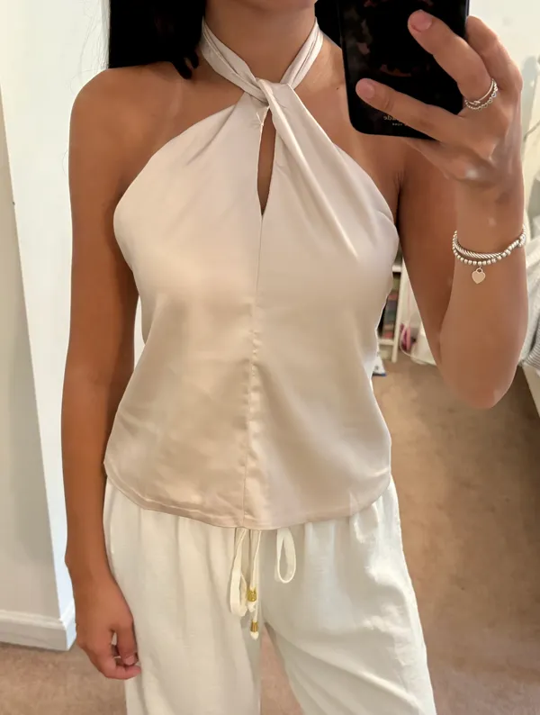 Cream Halter Neck Top Tan - Image 2